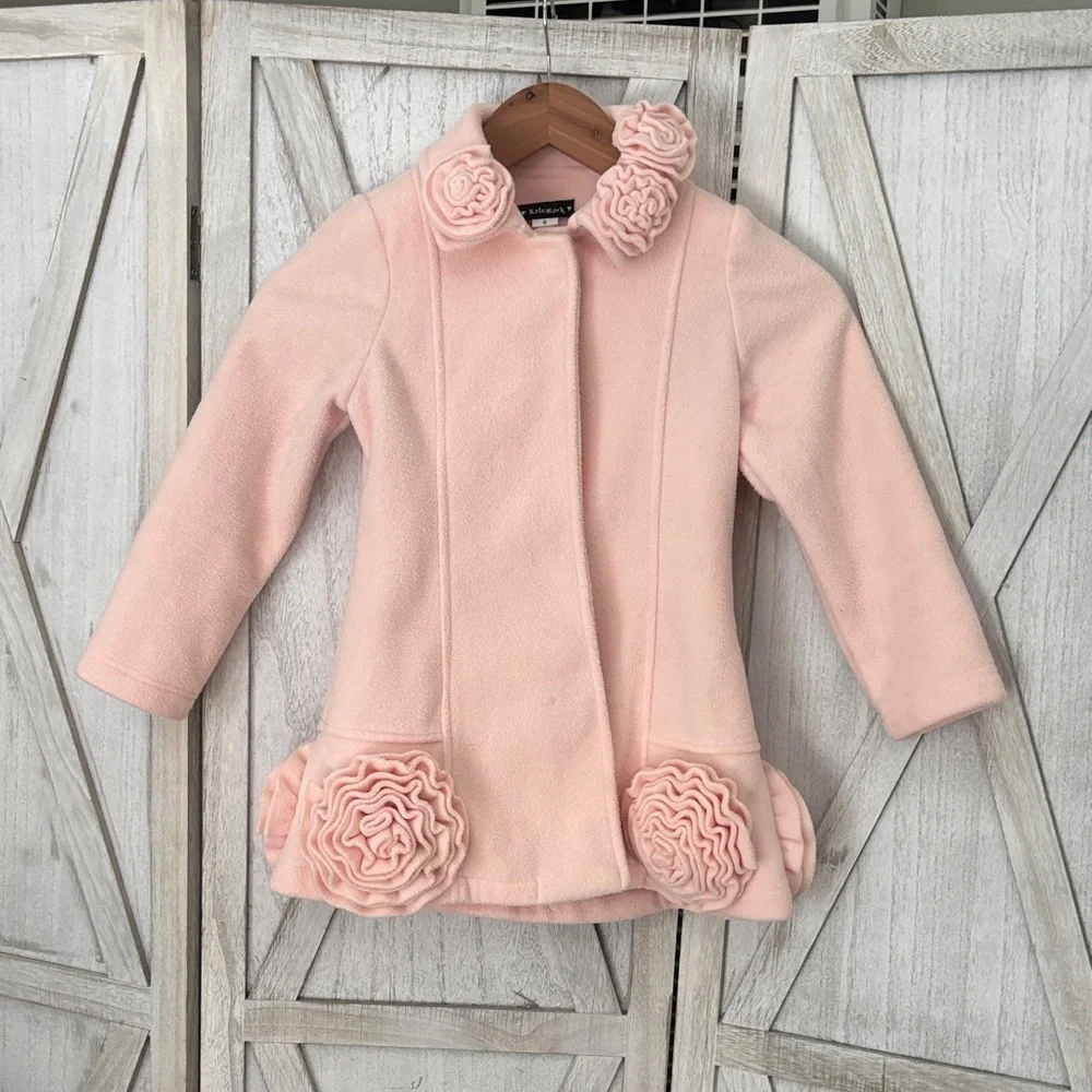 Kate Mack by Biscotti Light Pink Pea Coat with Floral Details